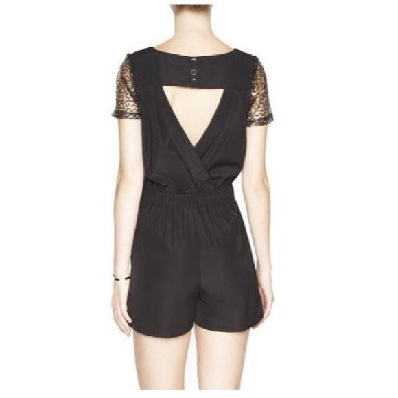 BCBG Back Cutout Sheer Sleeve Romper Black XXS